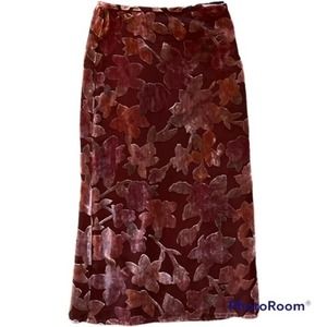 VELVET LEAF PRINT MIDI SKIRT  SZ S